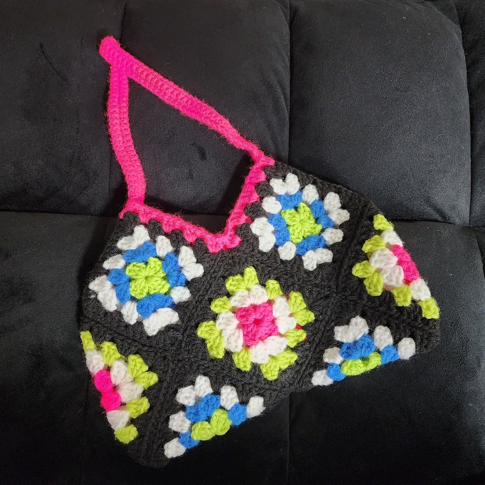 Handmade Crochet Granny Square Shoulder Bag